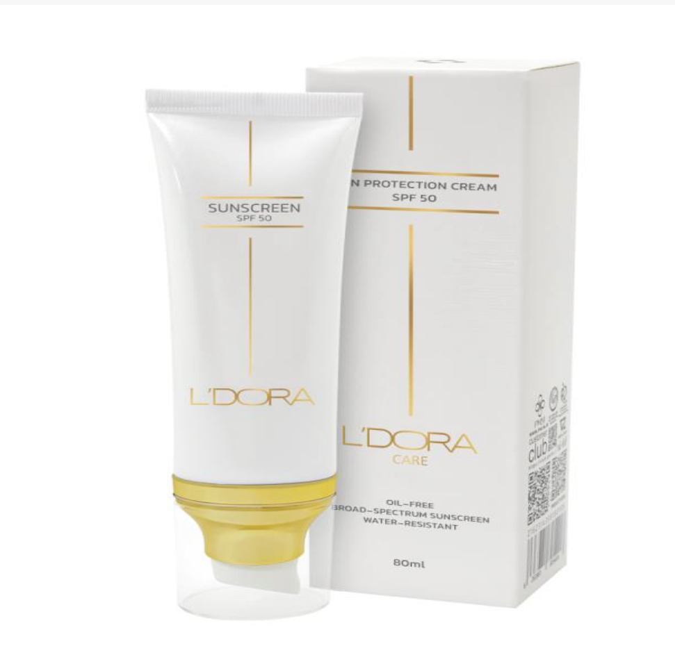 کرم ضدآفتاب SPF50 بی رنگ مناسب انواع پوست لدورا کر ۸۰ میلی لیتر